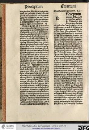 Preceptum quartum Diliges proximum... Notandum quod sicut sub precepto dilectionis dei compreheduntur tria precepta prime tabule...