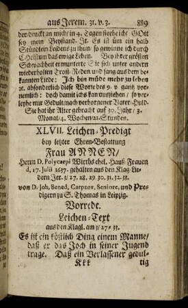 XLVII. Frau Annen/ Herrn D. Polycarpi Wirths ehel. Hauß-Frauen