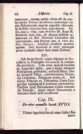 Cap. IX. De rebus nonnulis Saeucli XVIII.