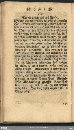 XIV. Pulver gegen das böse Wesen