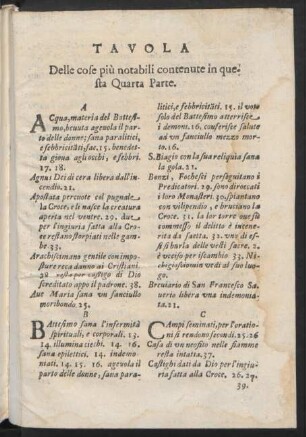 Tavola delle cose più notabili contenute in questa Quarta Parte