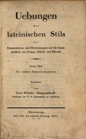 Uebungen des lateinischen Stils, 3. (1837)