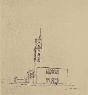 Billing, Hermann; Kirchenentwürfe - Perspektivische Vorderansicht