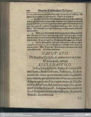 Caput XVII. De Statibus Ecclesia, ac nominatim de primo & principali, nempe Ecclesiastico