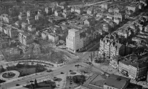 Dresden-Neustadt, Ansicht mit Hochhaus am Albertplatz, Luftbild-Schrägaufnahme von Südosten