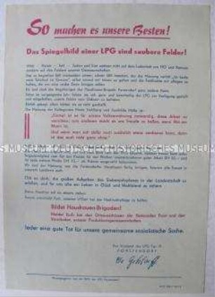 Propagandaflugblatt der BPO der LPG Porstendorf mit einem Aufruf zur Hilfe bei der Hackfruchtpflege