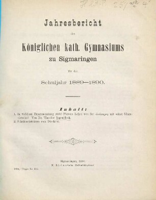 Jahresbericht : über das Schuljahr ... 1889/90