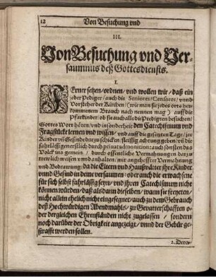 III. Von Besuchung und Versaumnus deß Gottesdiensts