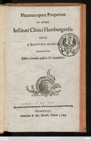 Pharmacopœa Pauperum in usum Instituti Clinici Hamburgensis
