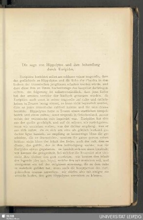 Die sage von Hippolytos und ihre behandlung durch Euripides