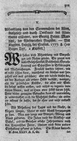 Abhandlung von den Sonnenuhren der Alten.