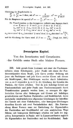 Zwanzigstes Kapitel. Von den Invarianten und Covarianten der Gebilde erster Stufe oder binärer Formen.
