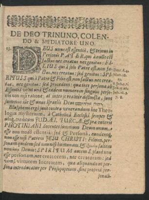 De Deo Trinuno, Colendo & Mediatore Uno.