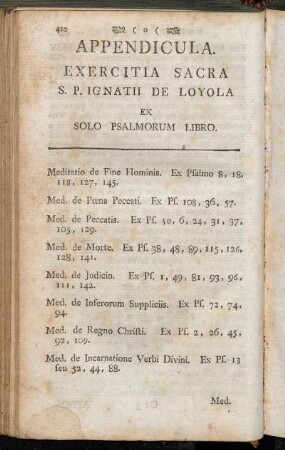 Appendicula. Exercitia sacra S.P. Ignatii de Loyola ex solo psalmorum libro.
