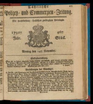 46tes Stueck, Montag den 14ten November. 1791