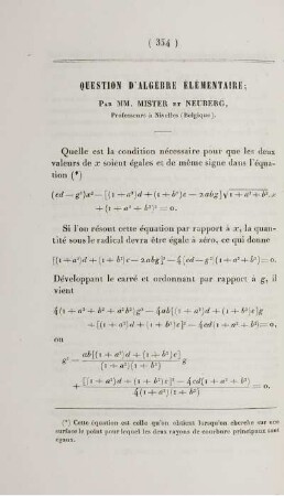 Questions d'algébre élémentaire.