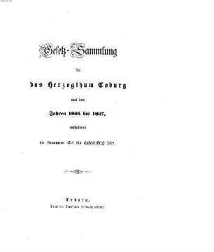 Gesetz-Sammlung für das Herzogtum Coburg. 1865/67 = Nr. 498 - 569