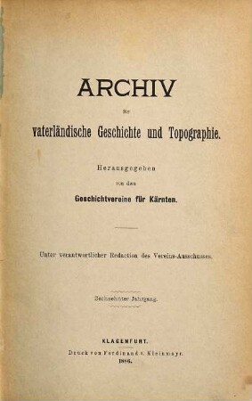 Archiv für vaterländische Geschichte und Topographie. 16, 16. 1886
