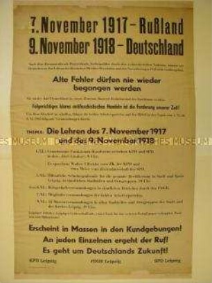 Maueranschlag zu einer gemeinsamen Kundgebung von KPD, SPD und FDGB in Leipzig zur Bildung einer antifaschistischen Front