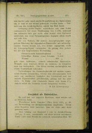 Guajakol als Entwickler