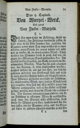 Das 5. Capitel. Von Wurtzel-Werck. Und zwar Von Zucker-Wurtzeln.