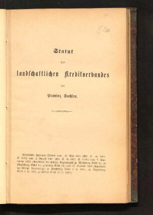 Statut des Landschaftlichen Kreditverbandes der Provinz Sachsen
