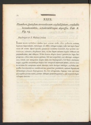 XXIX. Plumbum spatosum aurantiacum crystallisatum, crystallis hexadecaedris, ... Tab. X. Fig. 25
