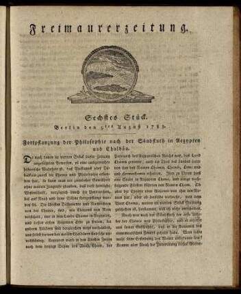 Sechstes Stück. Berlin den 9ten August 1783.