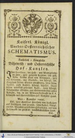 Kaiserlich-Königliche Böheimisch- und Oesterreichische Hof-Kanzley.