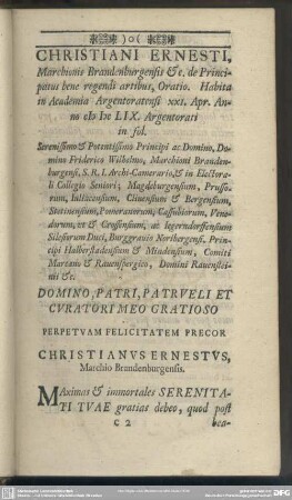 Christiani Ernesti, Marchionis Brandenburgensis etc. de principatus bene regendi artibus, oratio