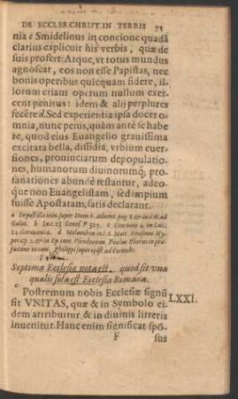 Septima Ecclesiae nota est, quot sit una qualis sola est Ecclesia Romana.