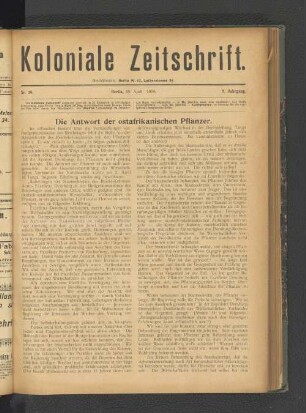 Die Antwort der ostafrikanischen Pflanzer.