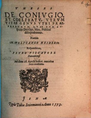 Theses de coniugio et coelibatu, utrum vitae genus utri praeferendum