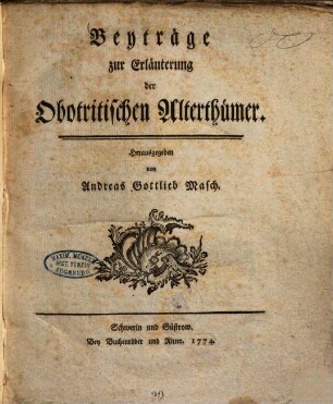 Beyträge zur Erläuterung der obotritischen Alterthümer