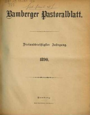 Bamberger Pastoralblatt. 33. 1890
