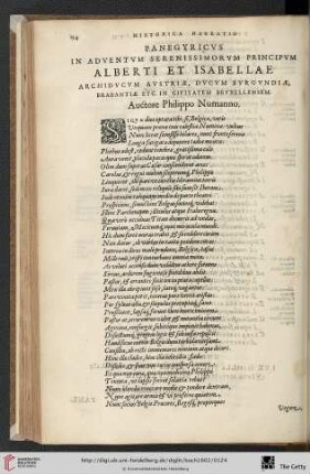 Panegyricus in adventum Serenissimorum Principum Alberti et Isabellae […]