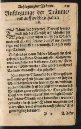 Außlegunge der Träume/ und auff welche zuhalten sey.