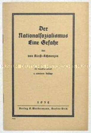 Propagandaschrift der DNVP zur Gefährlichkeit des Nationalsozialismus