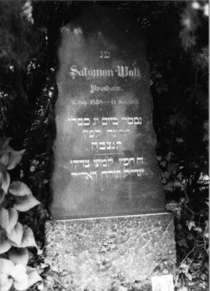 Grabstein 47 (Index: 99804544) Material: Granit Zustand: gut Maße HxBxT: 163x65x26 cm Beschreibung: Stele mit unregelmäßigem Rand, Sockel, Rundbogenabschluß Steinmetz: J. Baumann: Grabstein 47