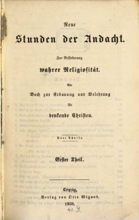 Neue Stunden der Andacht : zur Beförderung wahrer Religiosität ; ein Buch zur Erbauung und Belehrung für denkende Christen, 1