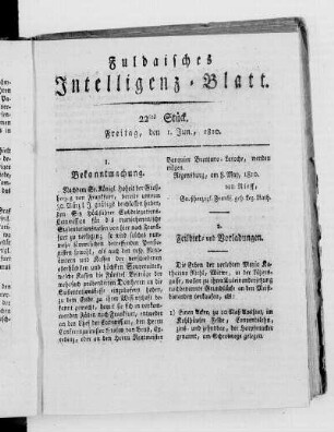 22tes Stück, Ausgabe vom 1. Jun. 1810