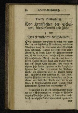 Vierte Abtheilung. Von Krankheiten der Schultern, Vorderschenkel und Füße.