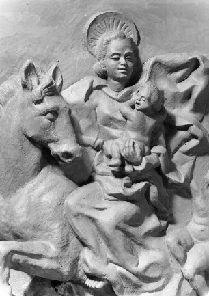 Reiter mit Kind : Tonkeramik Rudolf Mogl. Heiliger mit Kind zu Pferde. Ton (vor 1946; R. Mogl)