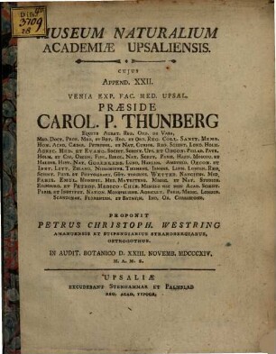 Museum Naturalium Academiae Upsaliensis, App,22