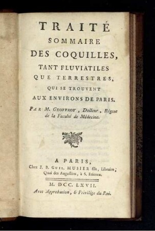 Traité sommaire des coquilles tant fluviatiles que terrestres, qui se trouvent aux environs de Paris