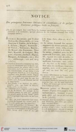 Notice des principaux Journaux littéraires et scientifiques
