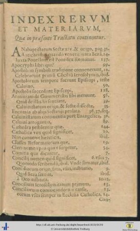 Index rerum et materiarum.
