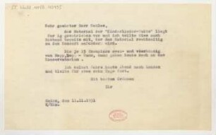 Brief an Bernhard Sekles : 11.11.1931