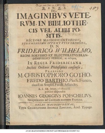 De Imaginibvs Vetervm, In Bibliothecis Vel Alibi Positis
