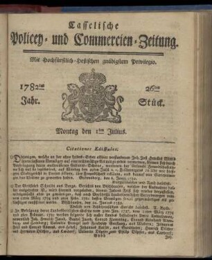 26tes Stueck, Montag den 1ten Julius. 1782